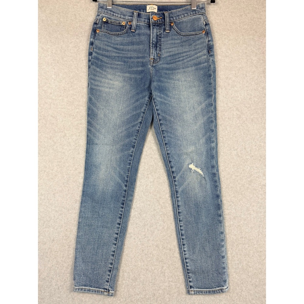 J.Crew 10 High-Rise Toothpick Skinny Jeans Medium Wash Distressed Size 27